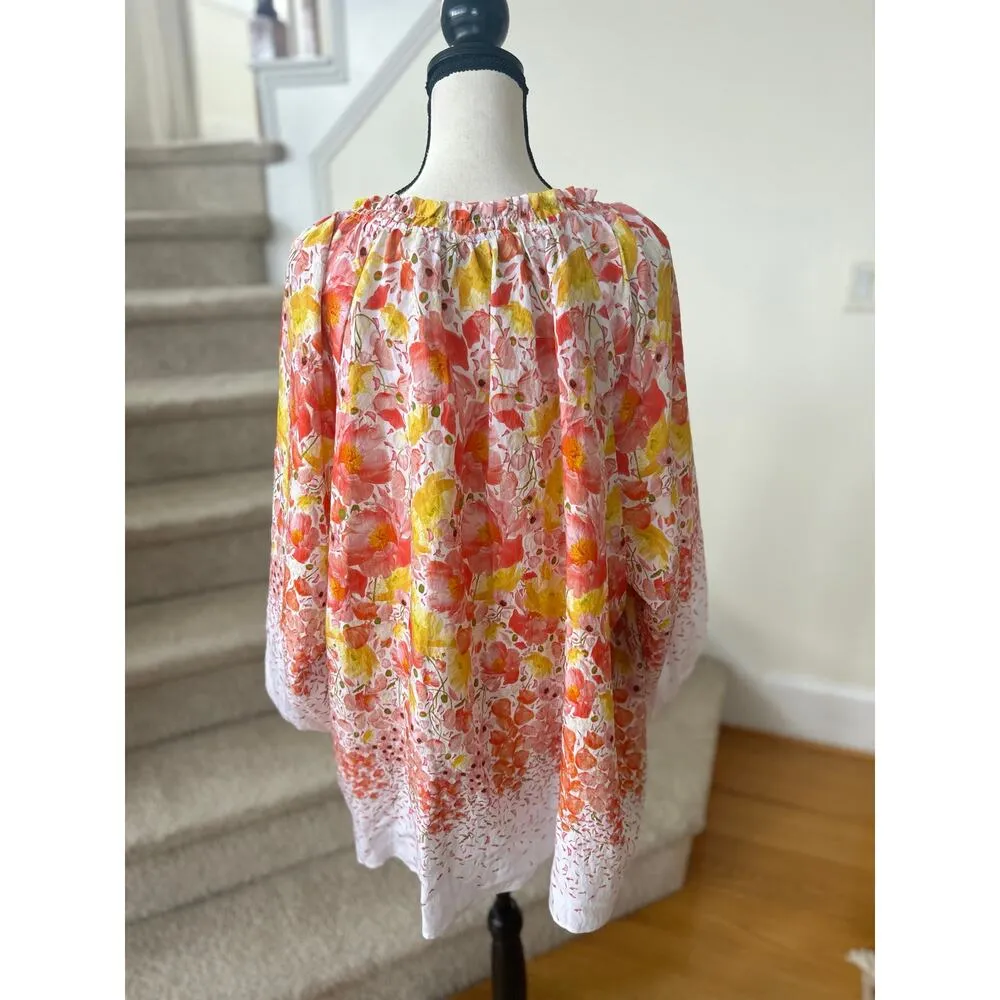 Lane Bryant Yellow & Red Floral Tulip Peasant Blouse - Image 3