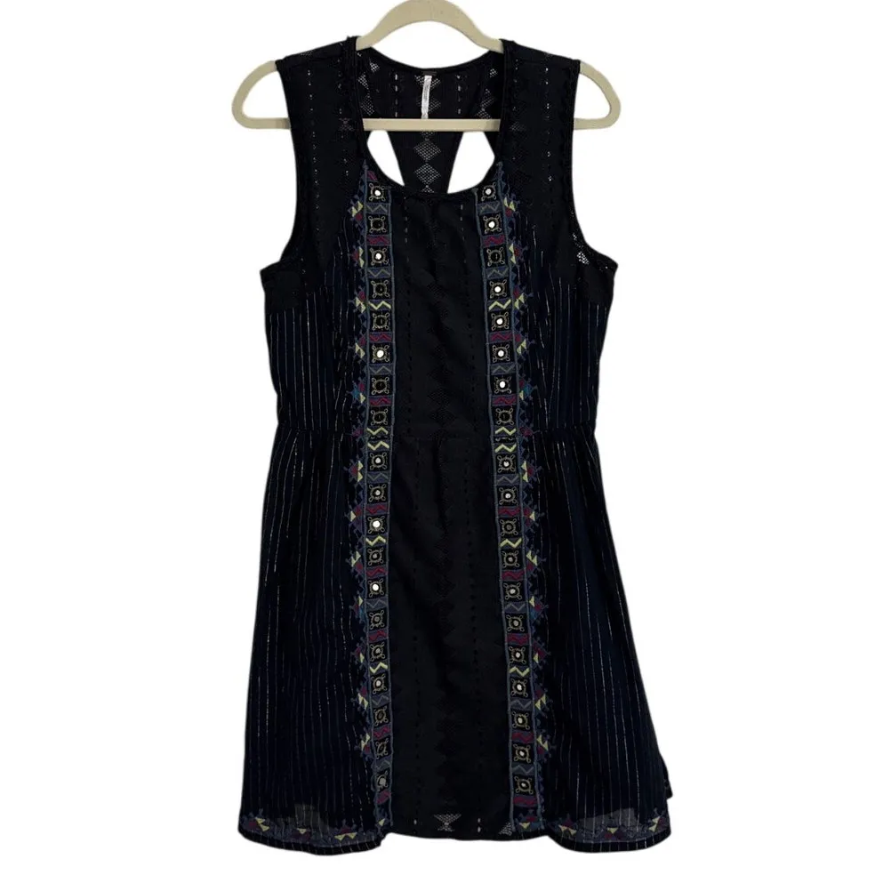 Free People Boho Gypsy Lace Layered Little Black Mini Festival Dress Size 12 - Image 2