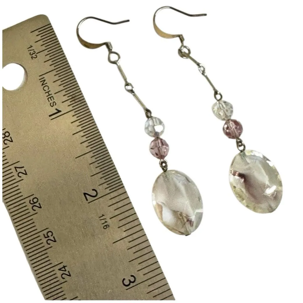 Silver tone long crystal drop earrings - Image 6