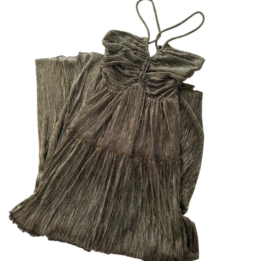 A.L.C. Kai Dress Gold Halter Maxi Size 4 XS Metallic Disco Party NYE Holiday NEW - Image 3