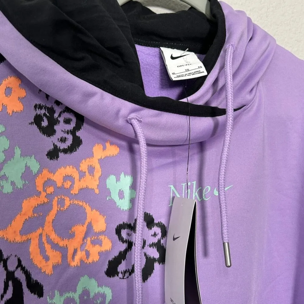 NEW Nike Women's Therma-FIT Crop Hoodie Purple Floral Large Gorpcore Fairycore - Image 10