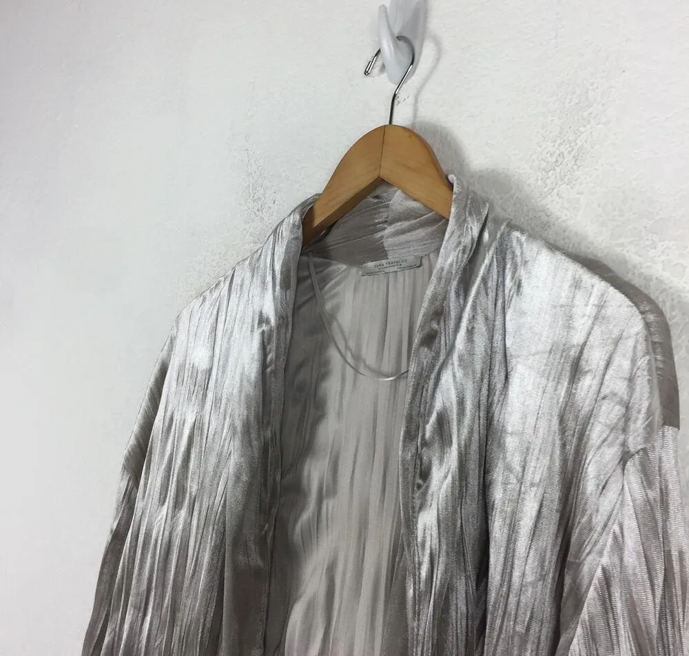 Zara Silver Velvet Draped Open Long Cardigan Duster Small Boho Festival - Image 7