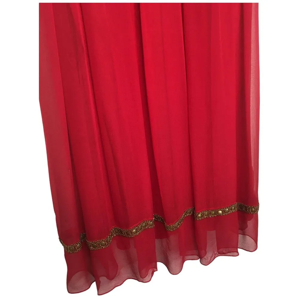 Adrianna Papell Evening Silk Embellished Beaded Gypsy Strap Dress Red 12 - Image 5