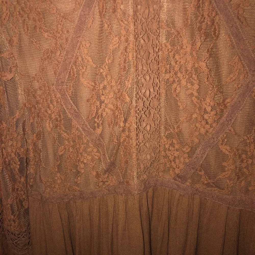 American Eagle Blush Pink Lace Peplum Bell Sleeve Long Sleeve Top Blouse - Image 10