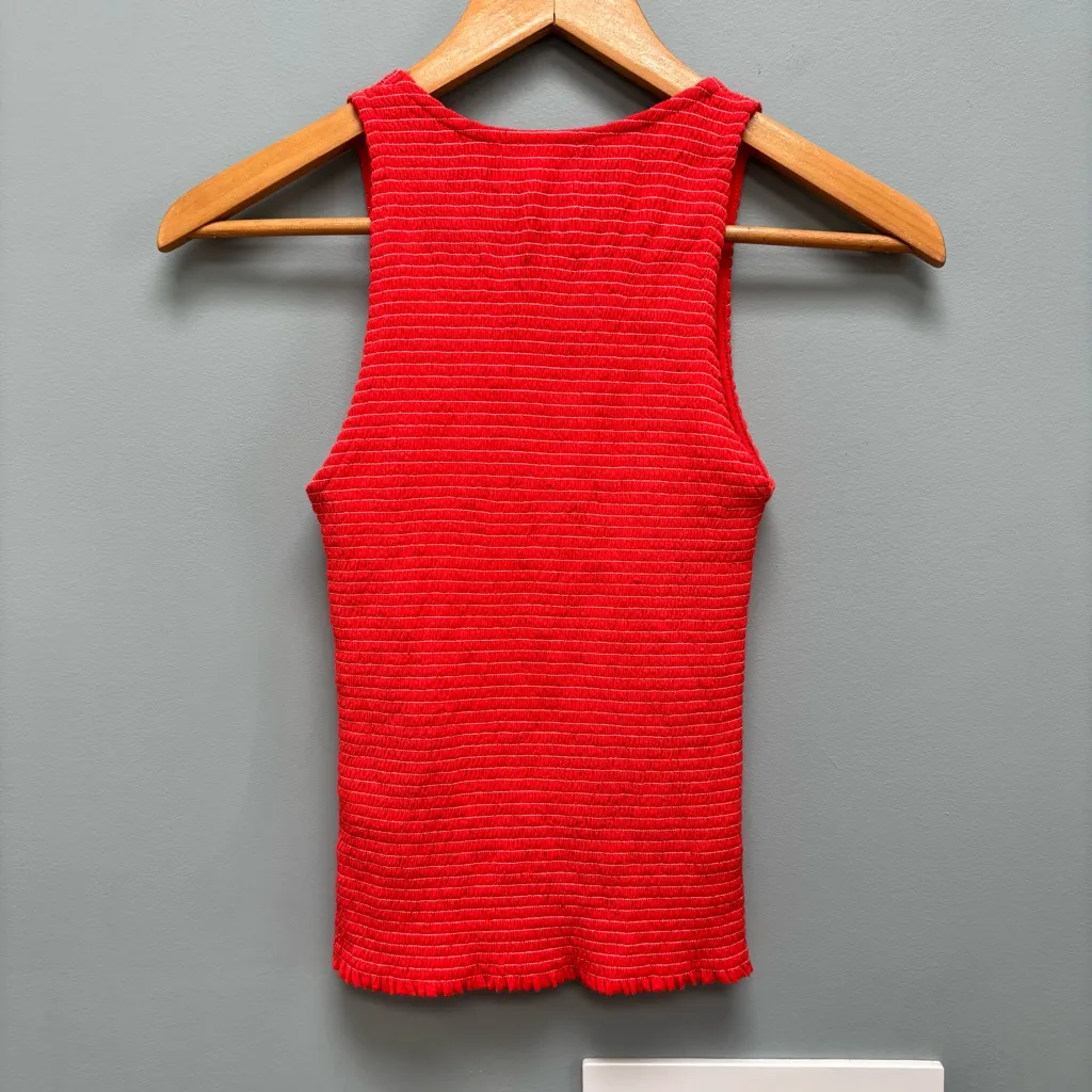 NATION LTD Christine Smocked Tank in Red XS - Image 9