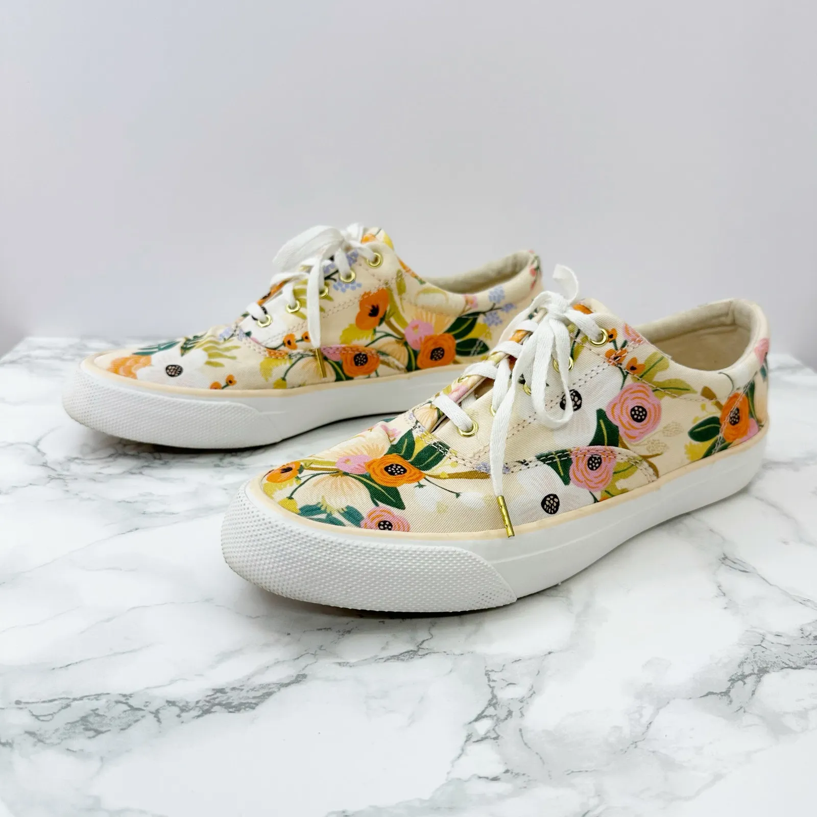 Keds‎ x Rifle Paper Co Anchor Lively Peach Floral Lace Up Sneaker Womens 7 Orange - Image 3