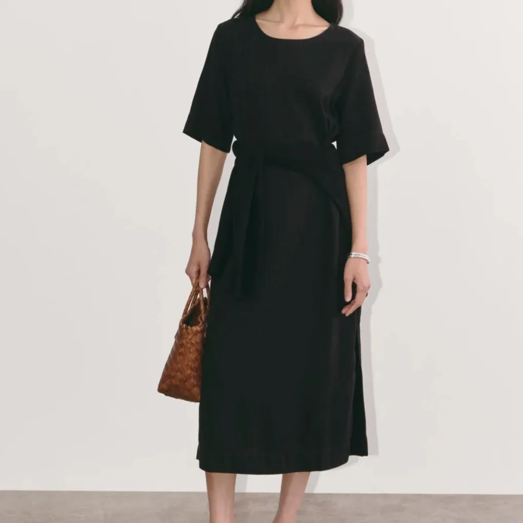 Everlane Black The Relaxed T-Shirt Tencel Side Slits Buttersoft Midi Dress - Image 2