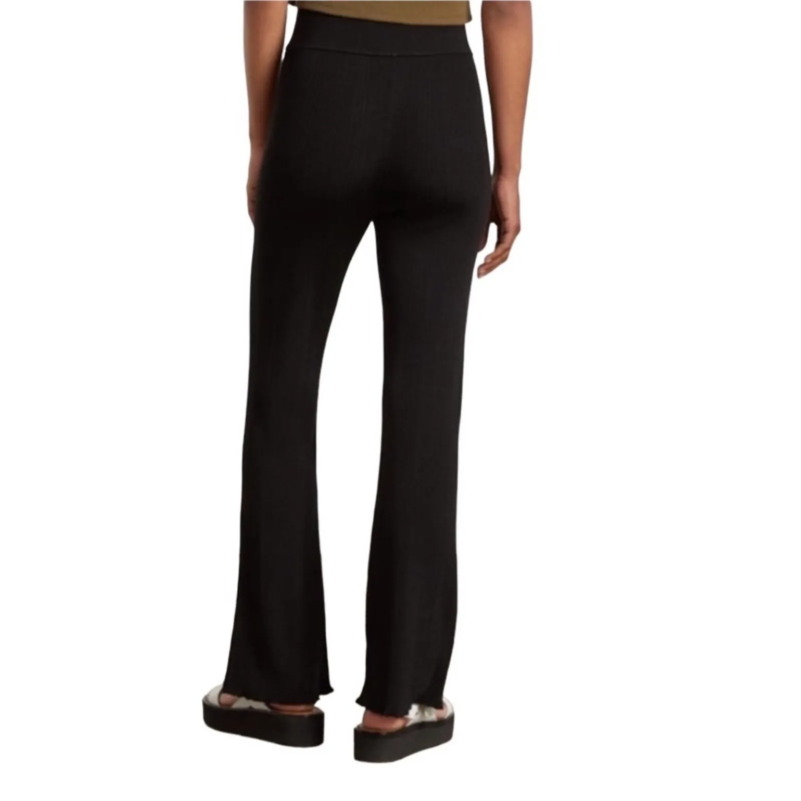 EVERLANE Flare Rib Knit Pant XL Black Grunge Versatile Office Whimsy Travel NWT - Image 2