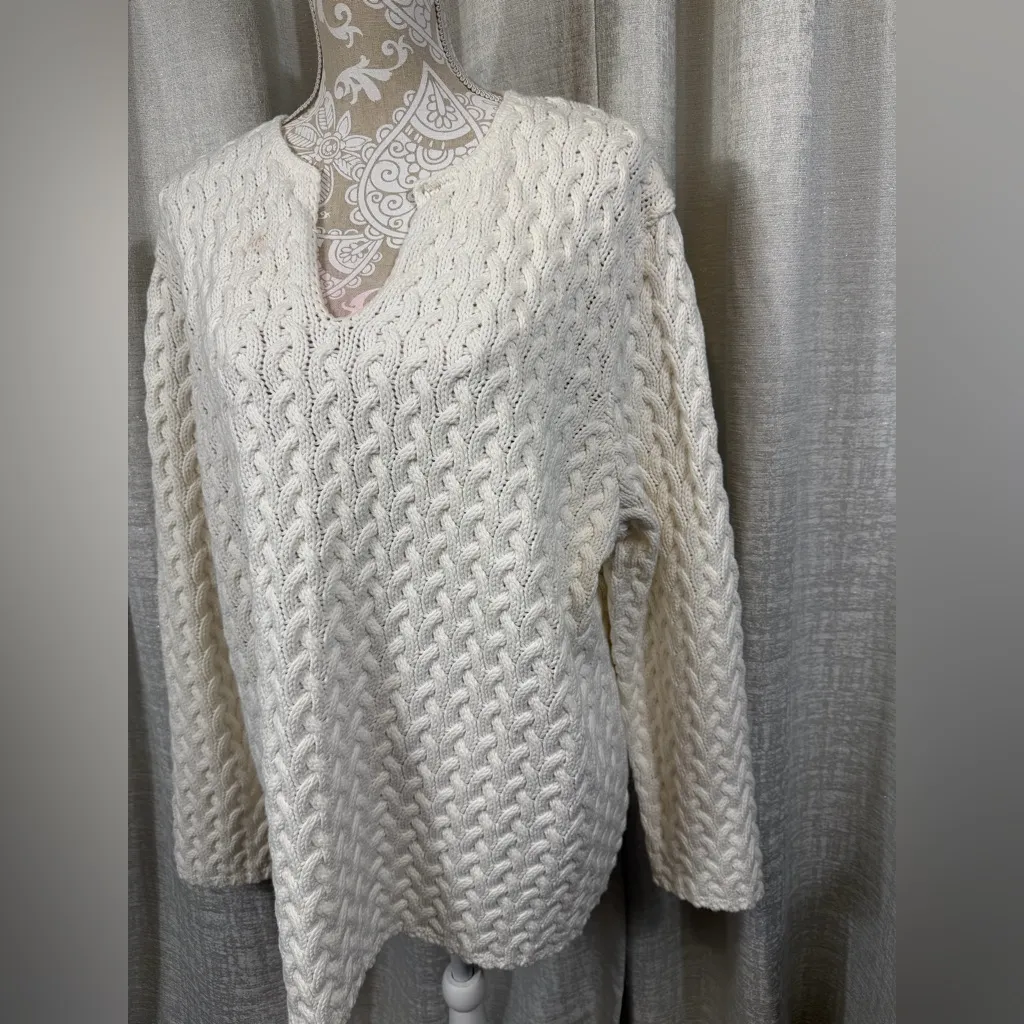 Liz Claiborne Women’s 2X Cable Knit Sweater Cream Ivory V-Neck Cozy Classic - Image 7