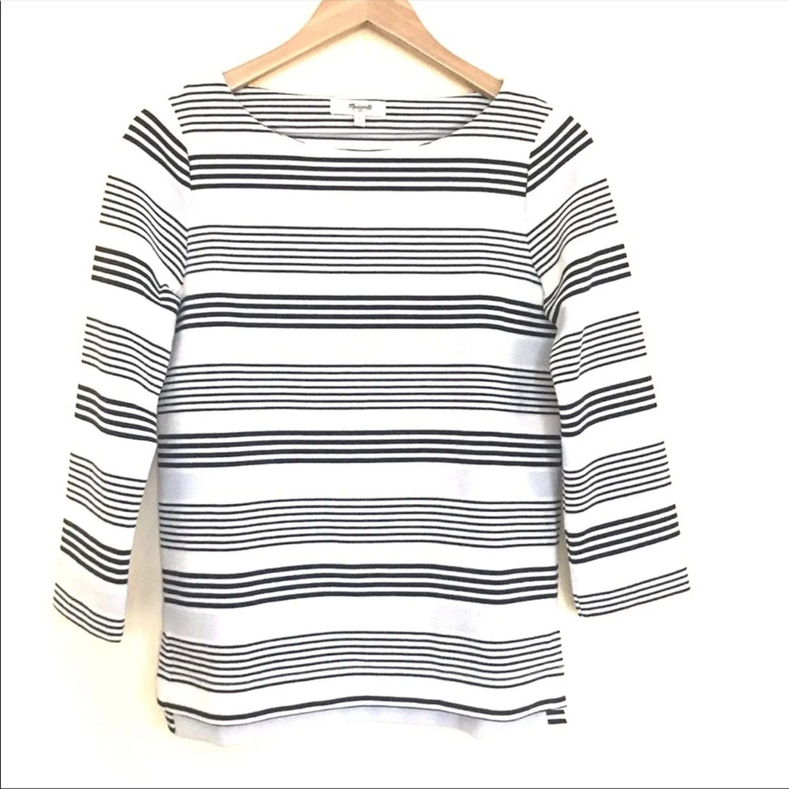 Madewell blouse women's small striped 3/4 sleeve boatneck ponte nautical - Image 2