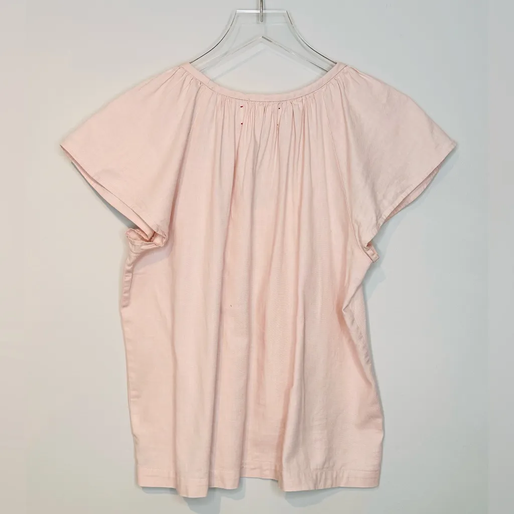 XiRENA Flutter Sleeve Pastel Pink Salmon Cotton Flax Top Shirt Blouse Size XS - Image 2