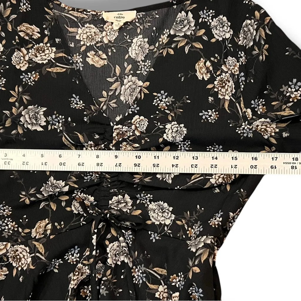 Entro Blouse Women’s S Floral Long Bell Sleeve Babydoll Top Black Whimsygoth - Image 8