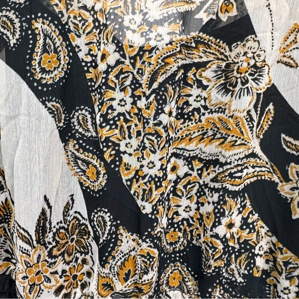 Figueroa & Flower Floral and Paisley Semi Sheer Overlay Midi Dress Boho Regency Black Size L - Image 8