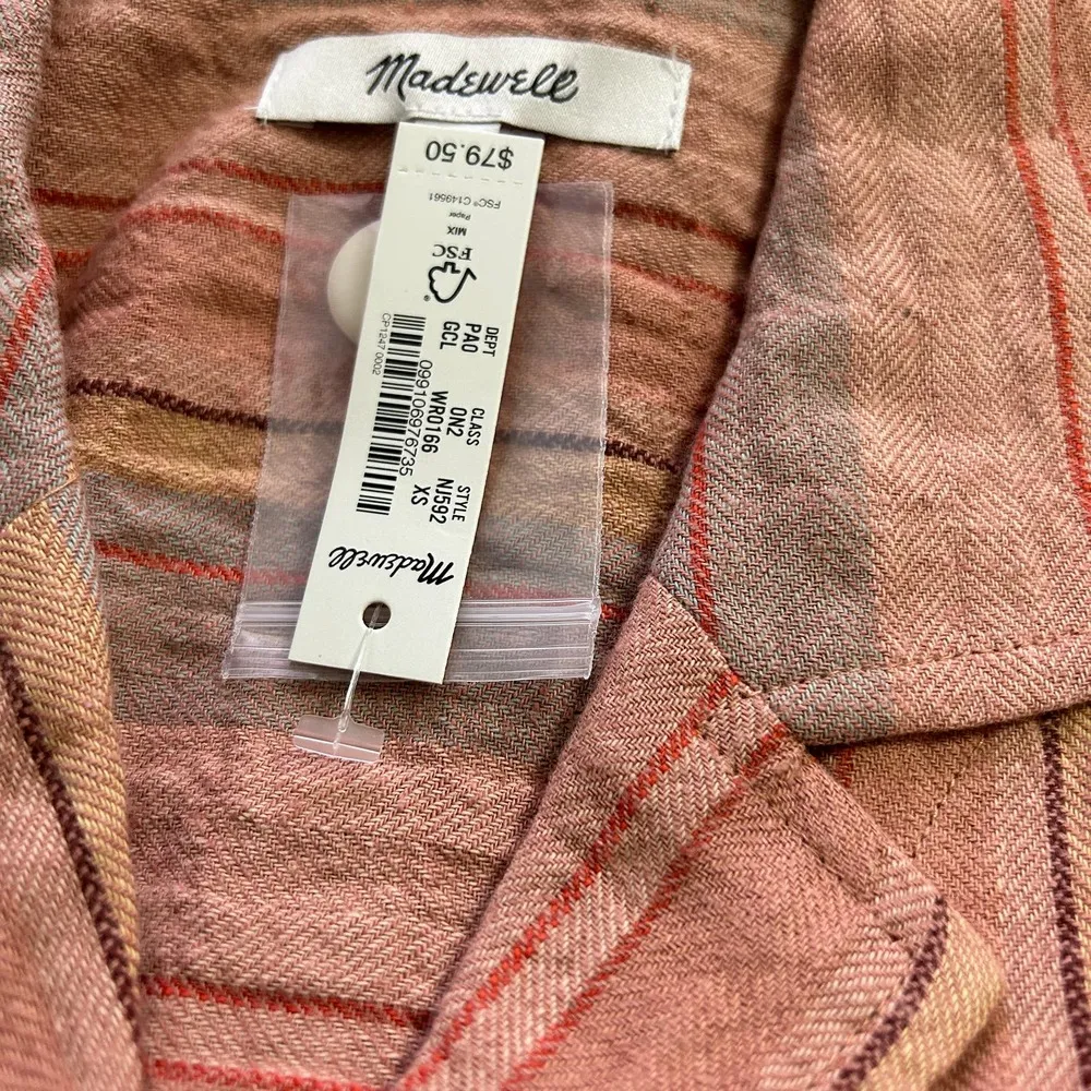 Madewell Linen Blend Stripe Camp Shirt Red Rust Havana Style NWT Size XS $79.50 - Image 4
