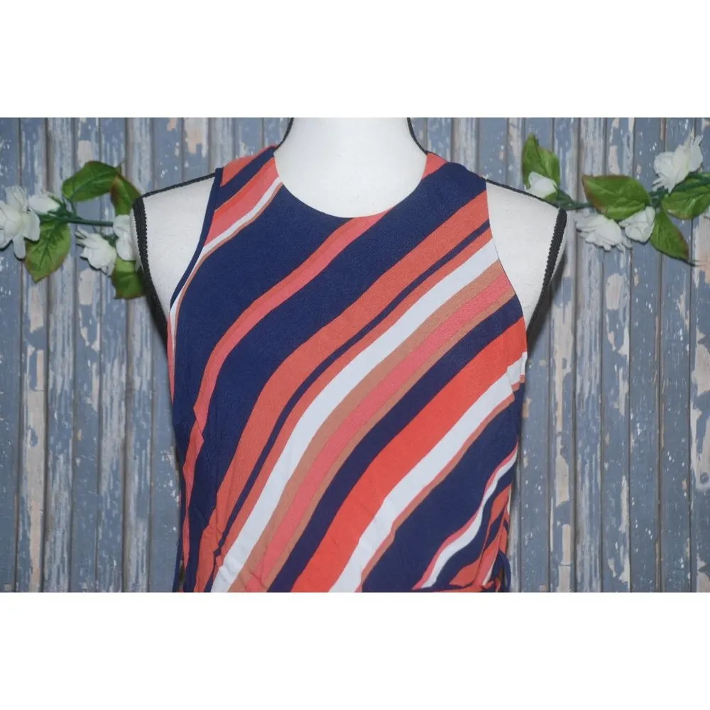 A Pea in The Pod Ladies Maternity Dress Size S Sleeveless Striped Belted Midi - Image 3