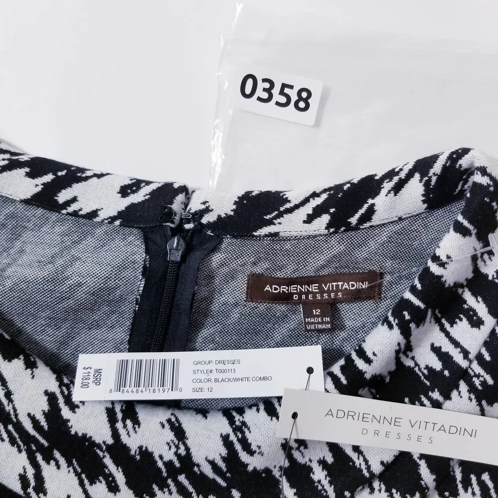 Adrienne Vittadini Hounds tooth Sheath Dress Black White Combo - Image 8