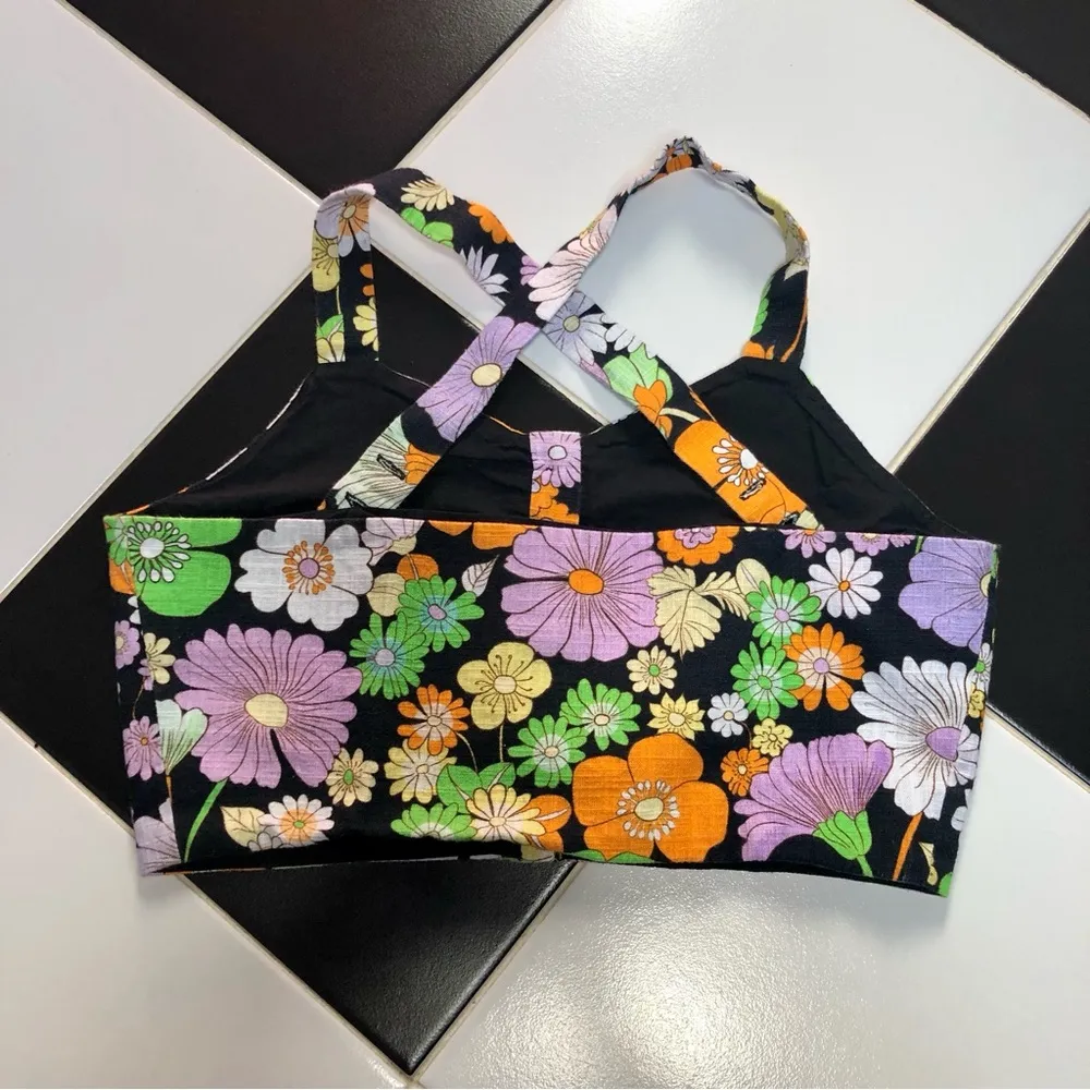 Maje Daisy Groovy Crop Top Tank Sweetheart Neckline Colorful 70s Floral Multi 8 - Image 9