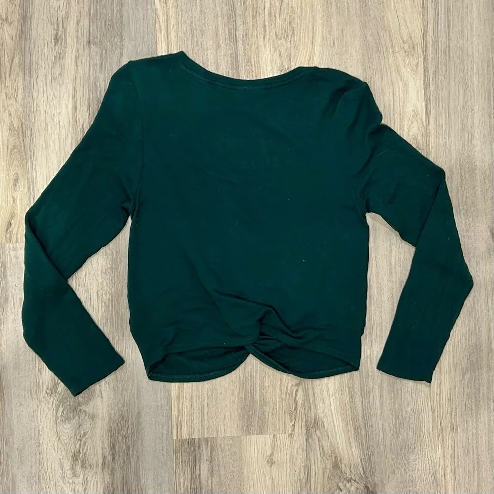 Ivoire Dark Green Long Sleeve Cropped T Shirt Front Twist Top Rayon Size L Size L - Image 5
