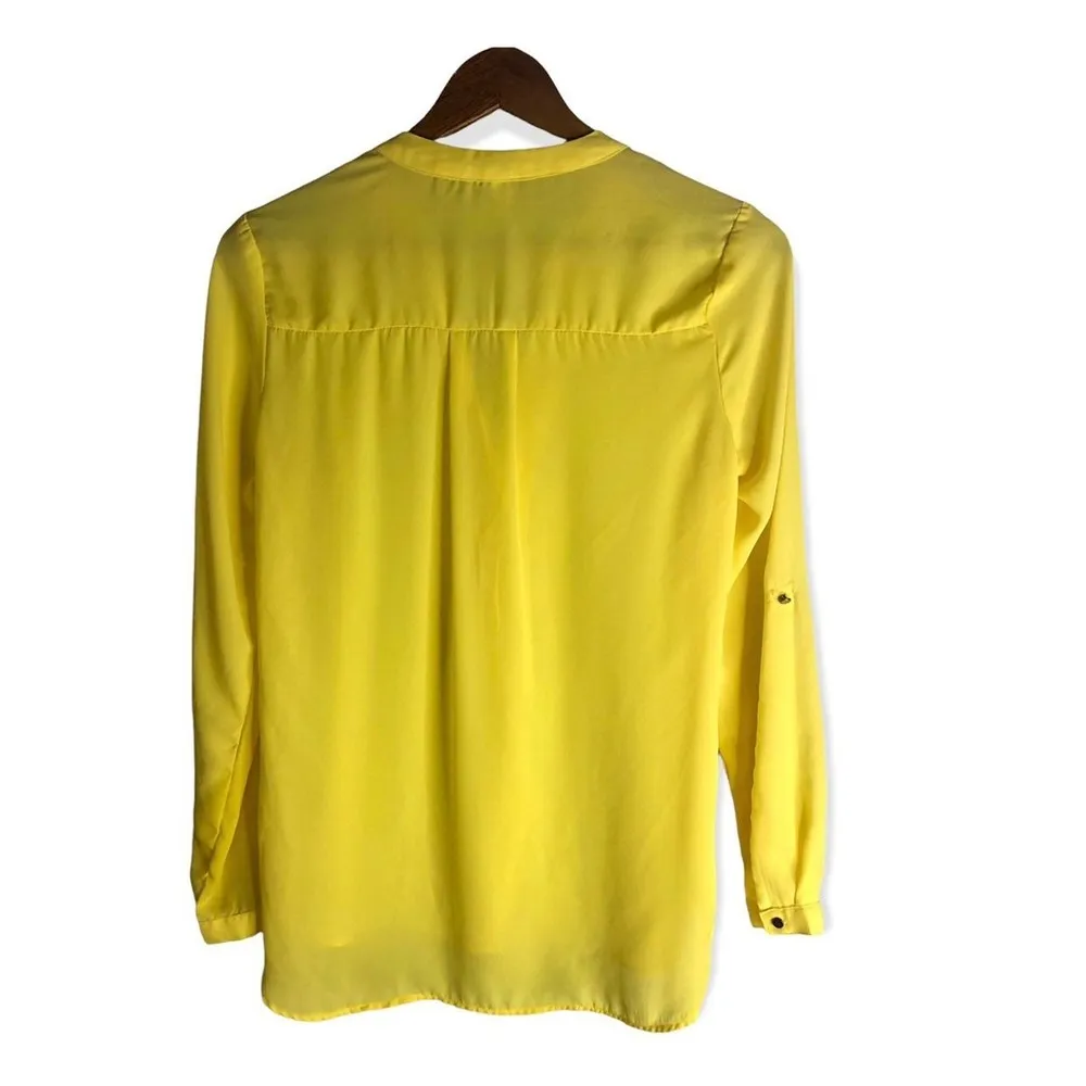 Foschini Yellow Buttoned Split Neck Long Sleeve Shirt Size 8 - Image 81