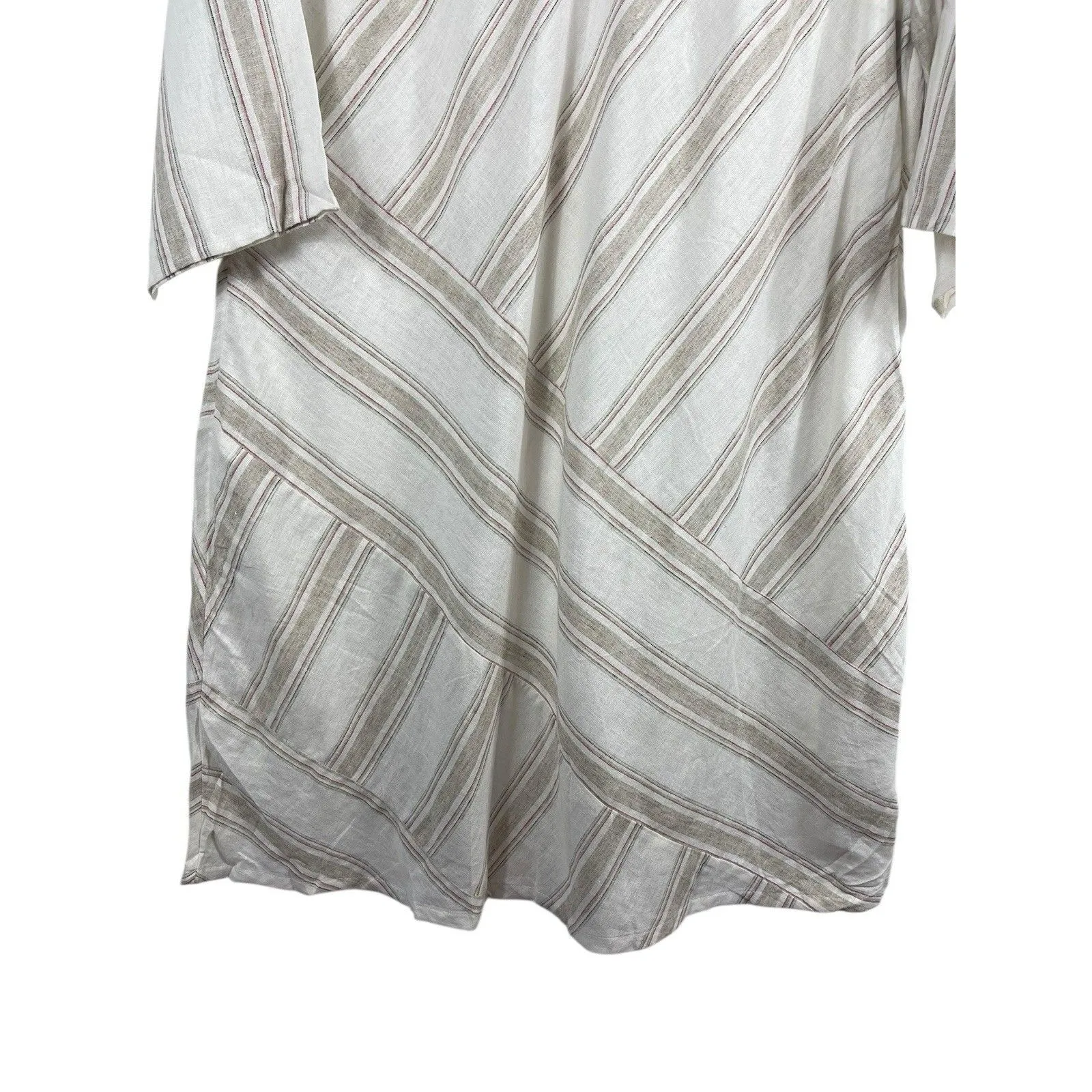 Soft Surroundings Equinox Striped Linen Blend Dress 1X Neutral Tan Tones NWT - Image 3