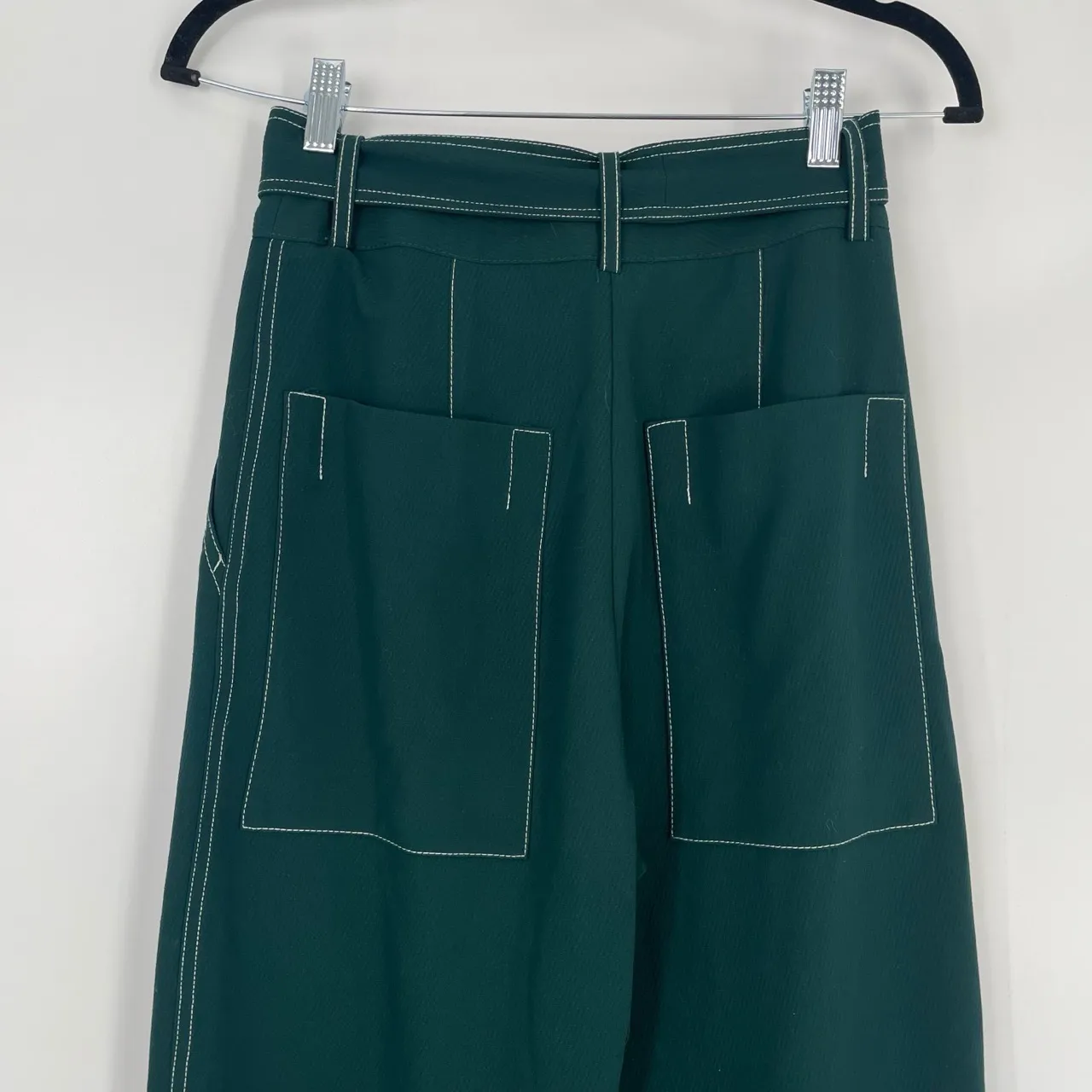 Topshop Women's Green Belted Contrast Stitch Highwaisted Trousers Pants Size US4 - Image 4