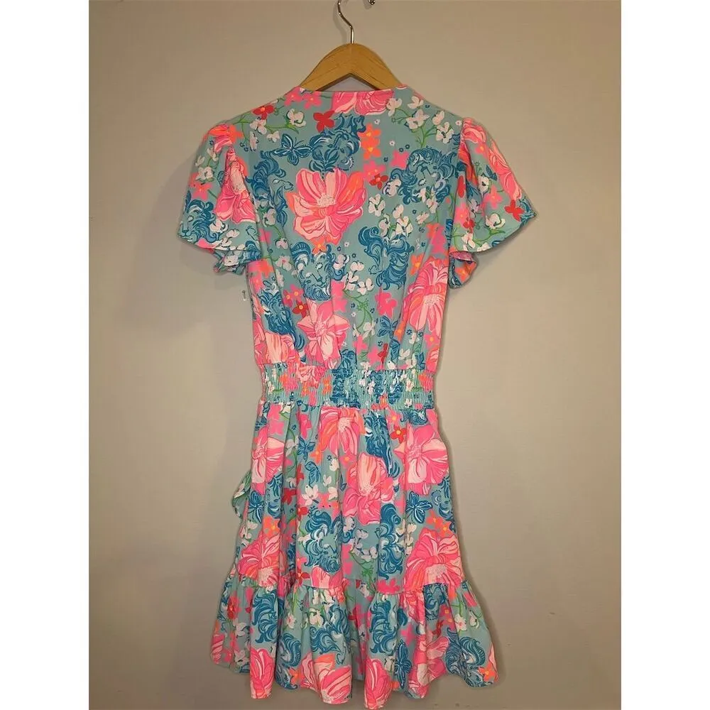 NWT Lilly Pulitzer Maryanne Flutter Sleeve Dress Size 0 Surf Blue Luscious Lions - Image 6