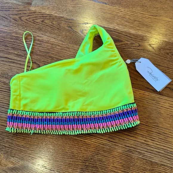 NWT peixoto zoni neon yellow one shoulder bikini with neon stitching | small Green - Image 1