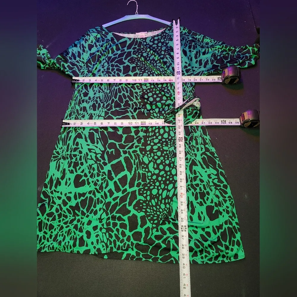 Amanda Lane Women Black/Green Polyester Boat Neck LongSleeve KneeLength Dress 2x - Image 11