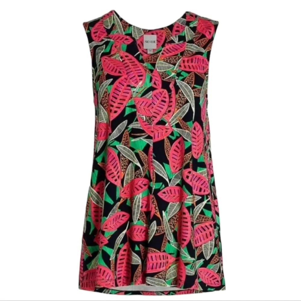 Nic+Zoe Canopy Tank Top Womens Small Black Pink Floral Sleeveless Blouse Shirt - Image 3