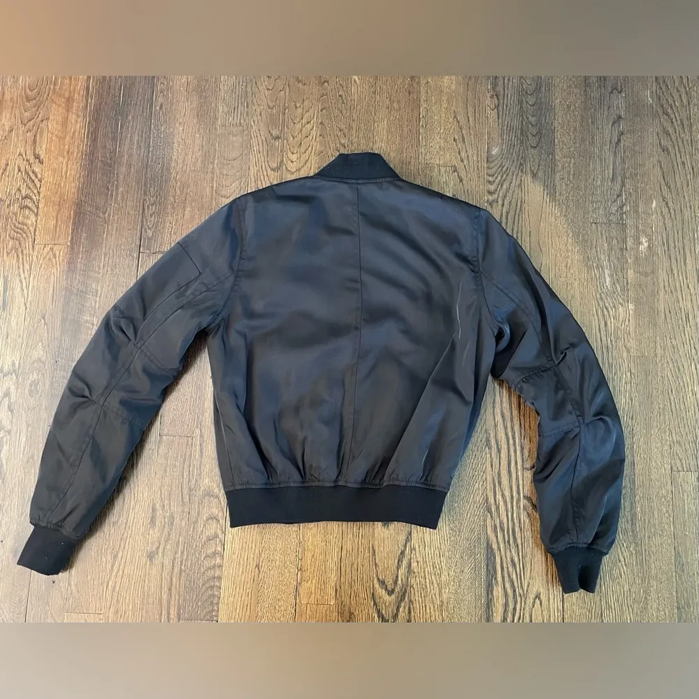 Design Lab Bomber Jacket Black Satin Patches Lips Lipstick Smiley Face Cactus - Image 6