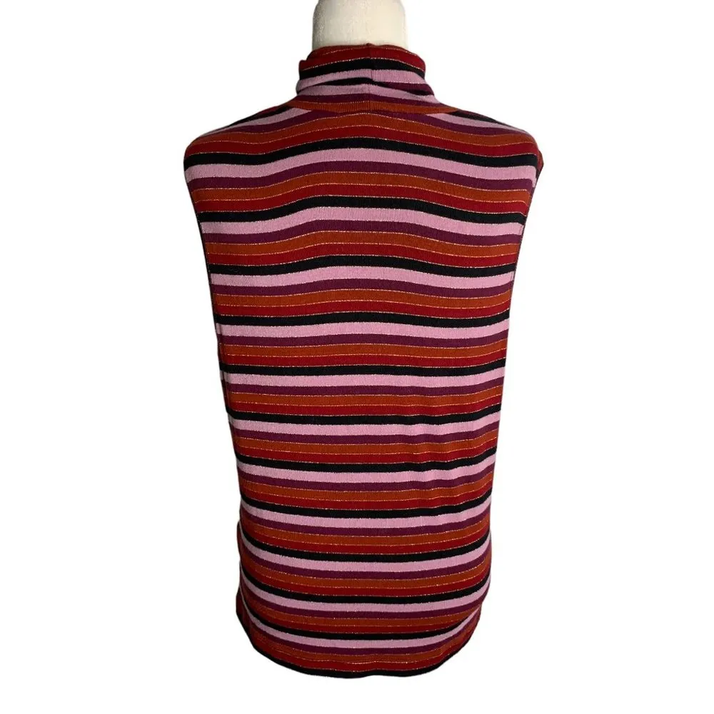 Vintage 90s White Stag Sleeveless Turtleneck XL Mauve Knit Stripes Metallic - Image 4