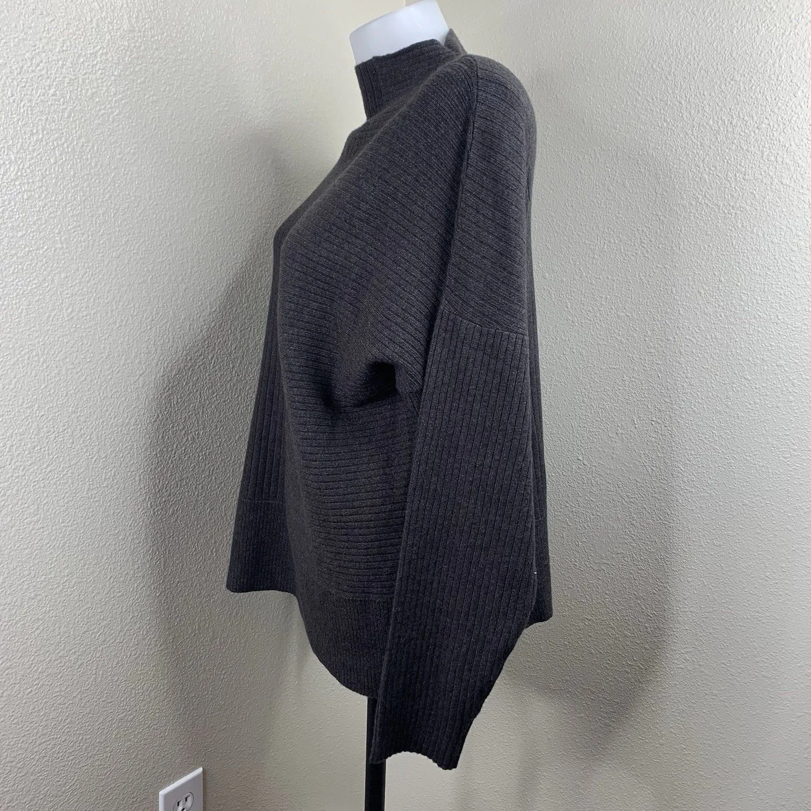 Modern Citizen Sweater Sz L Mock Neck Ribbed Long Sleeve Pullover Gray/Brown - Image 3