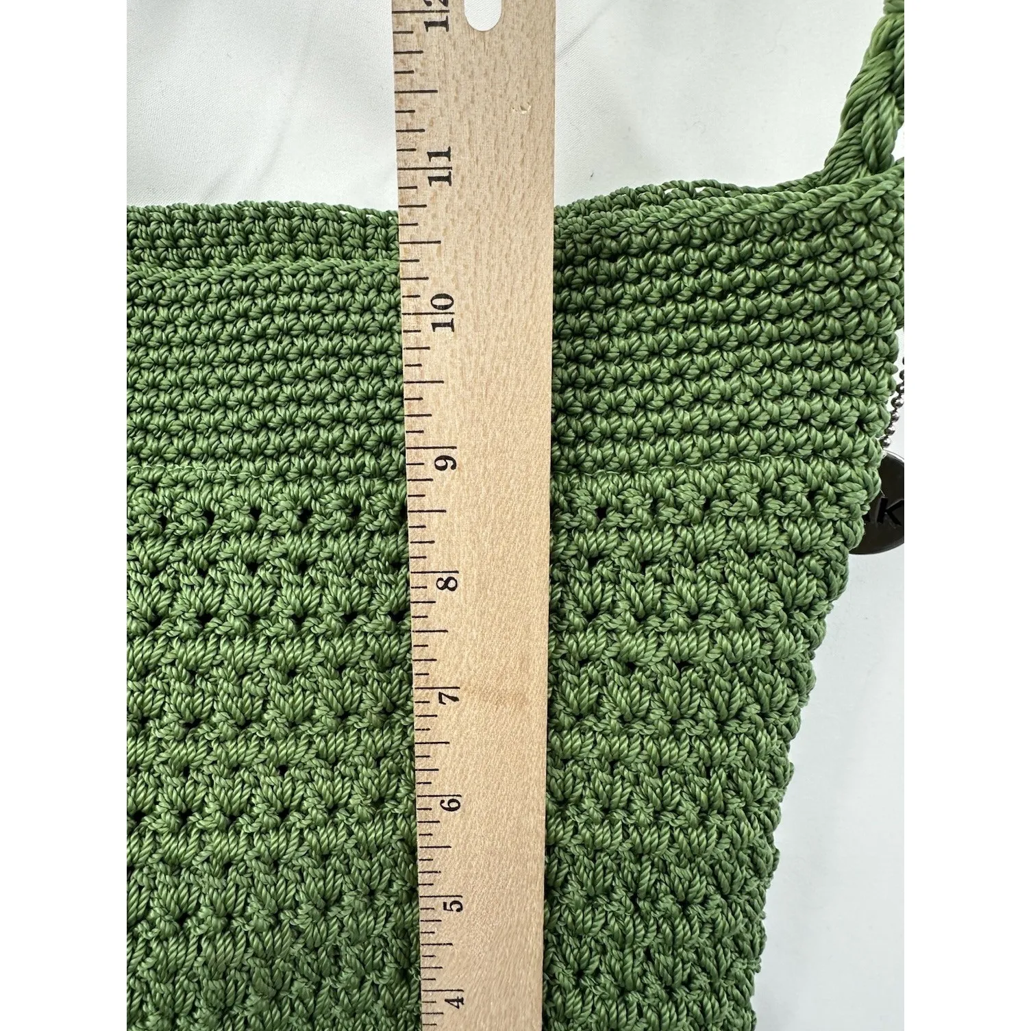 The Sak Light Green Crochet Crossbody Bag Purse 11"x10" Zip Pockets Boho - Image 11