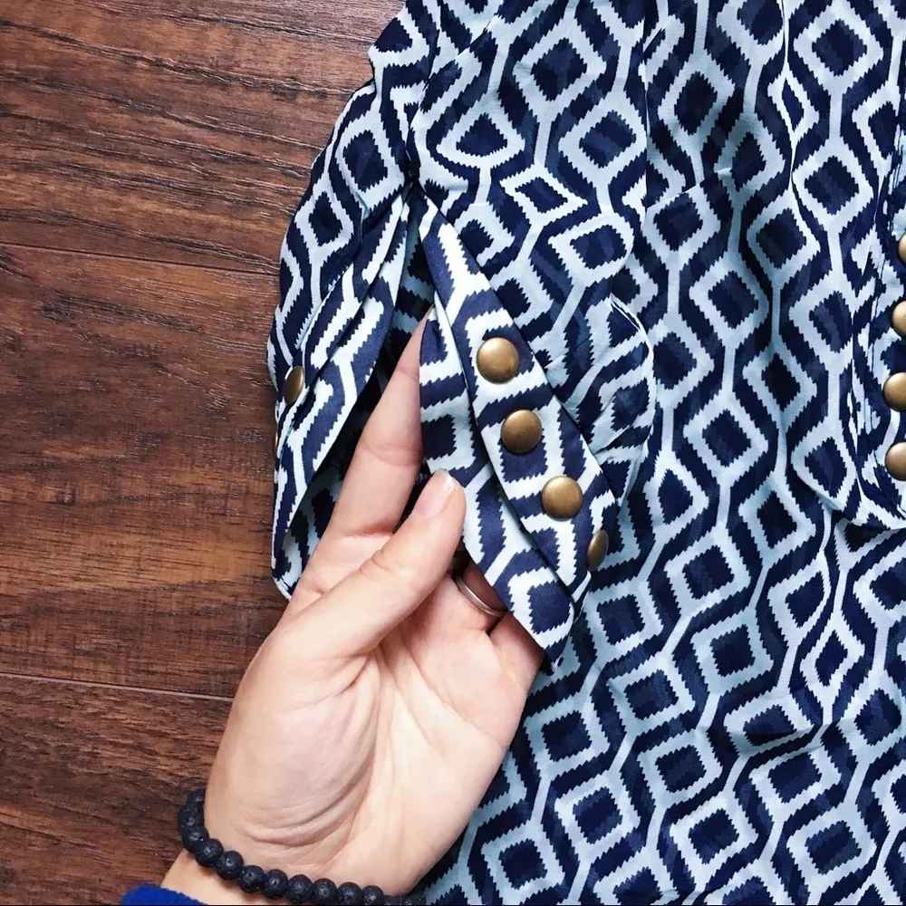 41 Hawthorn • Stitch Fix Moni tunic blouse sheer turquoise navy geo print Blue - Image 6