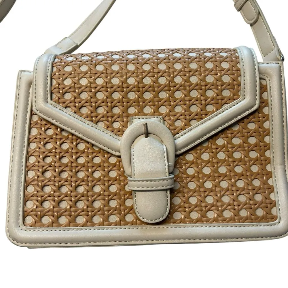 Madison West Jolene Woven Straw Shoulder Bag Purse White Beige Coastal Coquette - Image 2