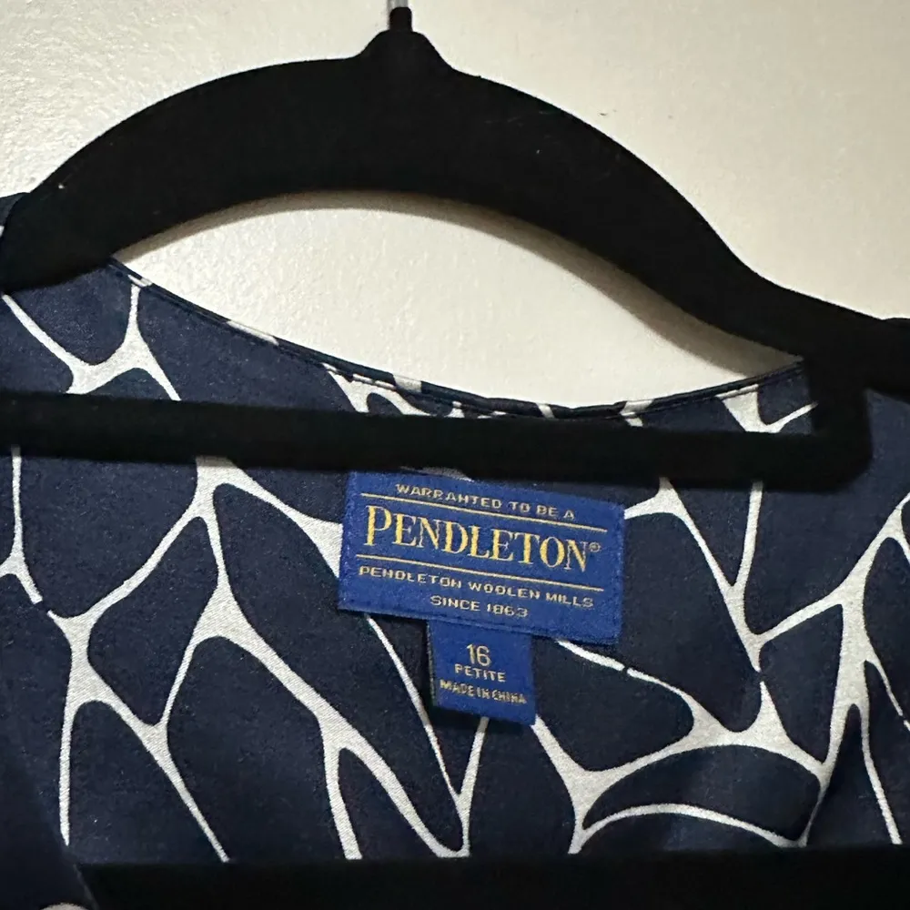 Pendleton Womens Blazer Silk Blend‎ Navy White Abstract Print Jacket 16 Petite - Image 2