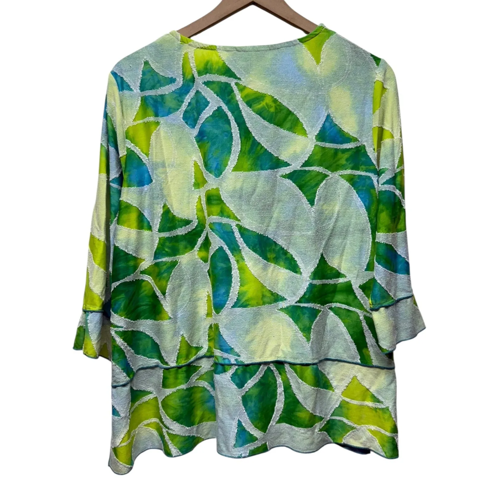 Ali Miles Top Womens Sz PXL Artsy Boho Lagenlook Green Blue Textured 3/4‎ Sleeve - Image 2