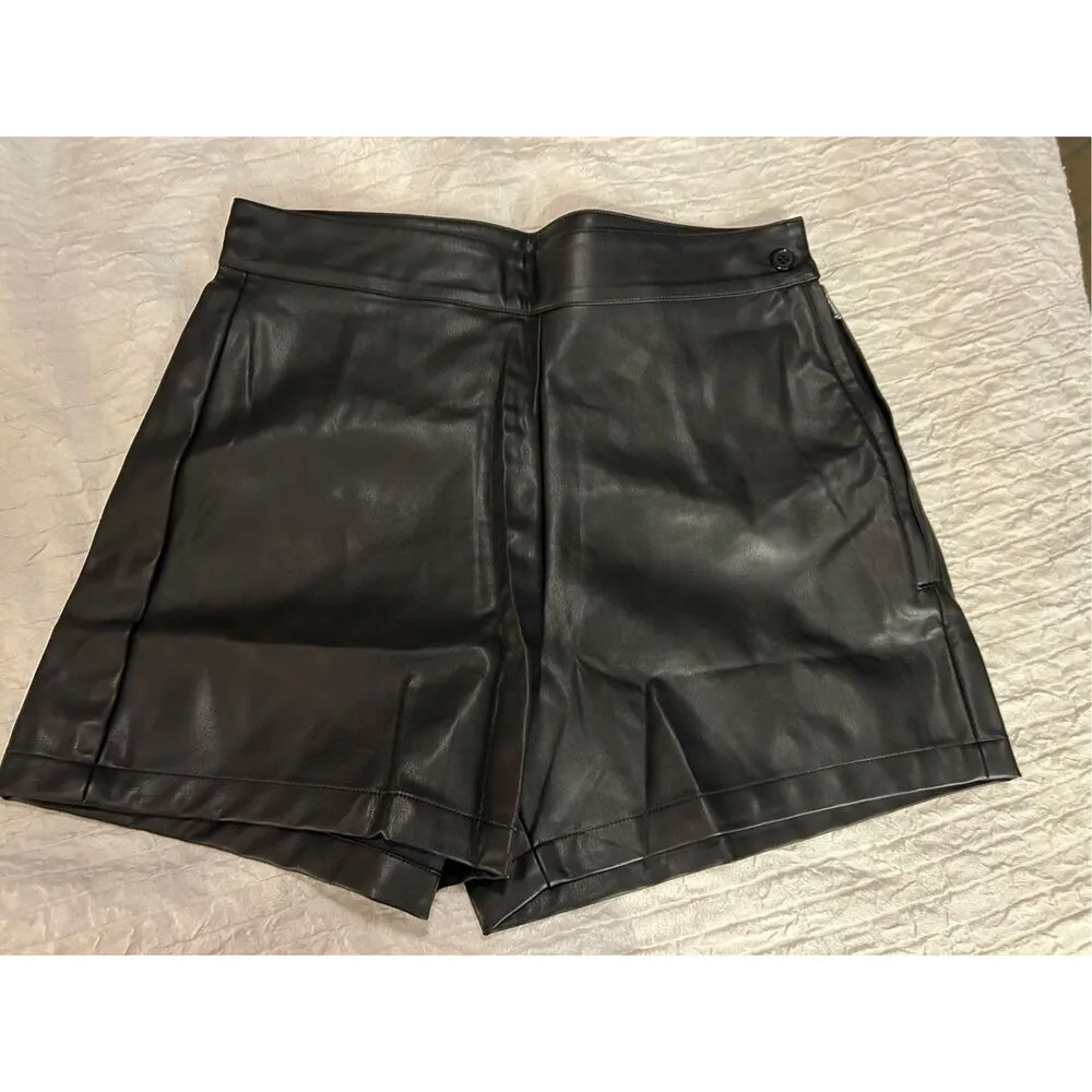 NEW Faux Vegan Leather Shorts Stretchy High Waisted M Black Size M - Image 3