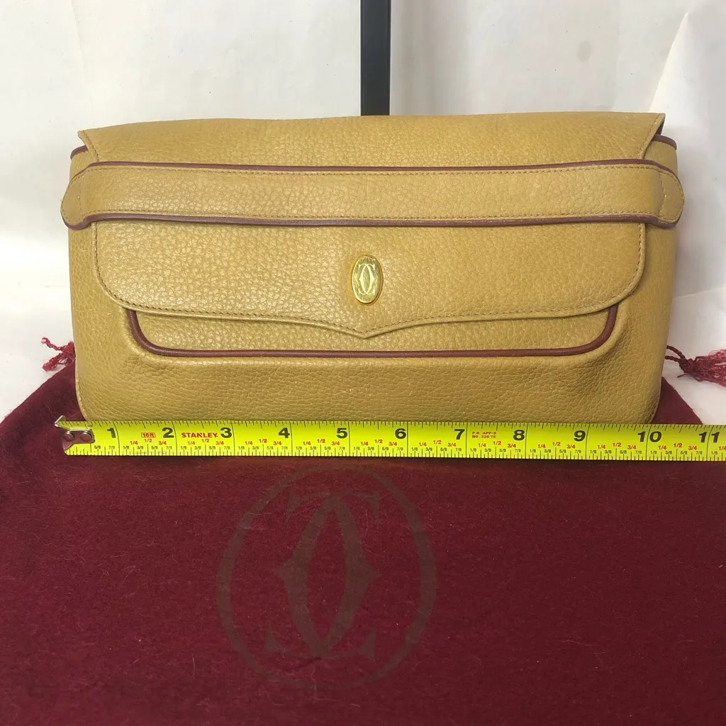 CARTIER Front Flap Clutch In Wine & Golden Tan Tumbled Leather w/ DUST BAG - Image 8
