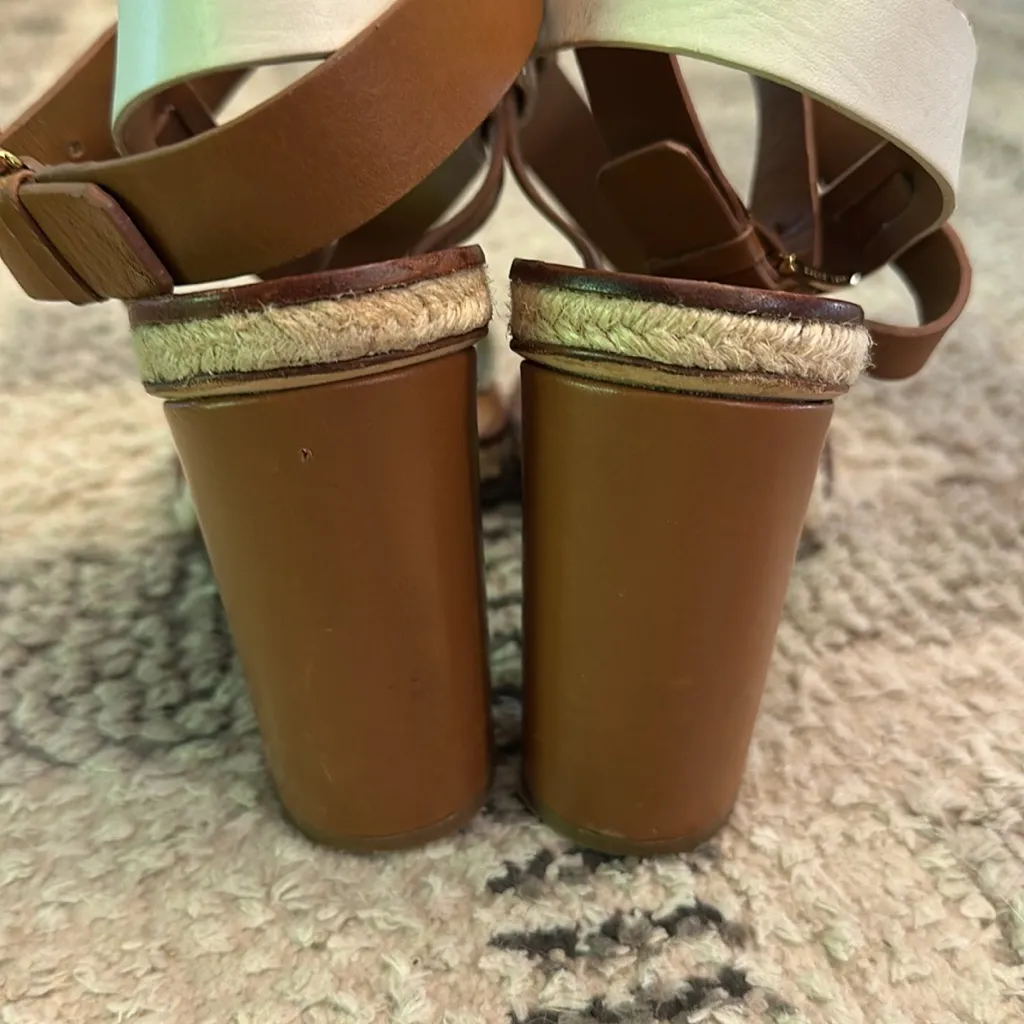 Tory Burch Marbella Brown and Cream Leather Heeled Sandals, W8 - Image 5