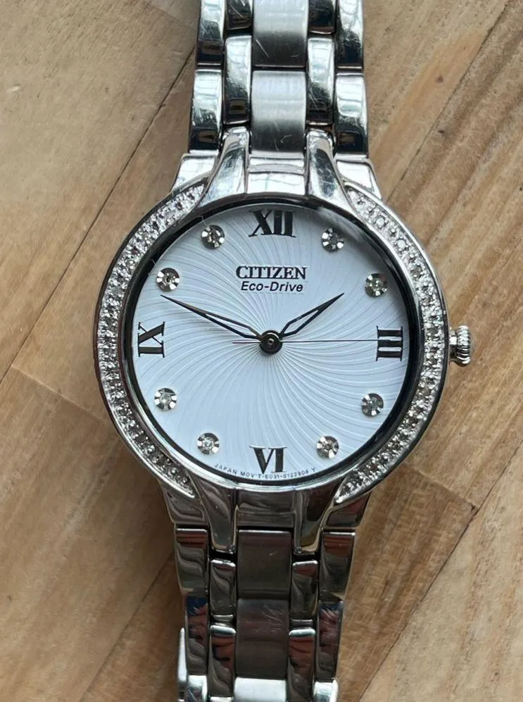 Citizen Eco-Drive Ladies Watch Genuine Diamond White Dial Stainless Bracelet - Image 2