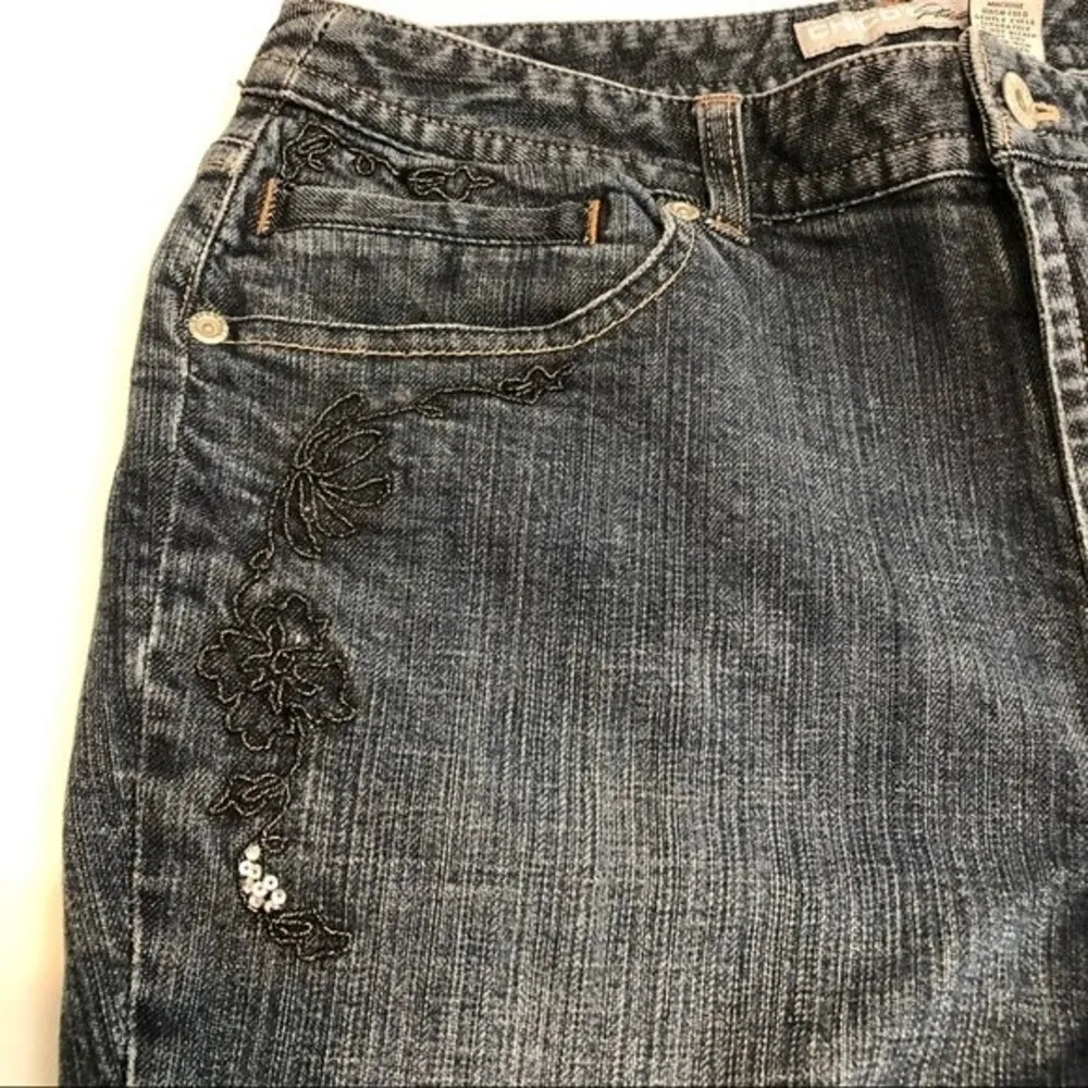 Chicos Platinum Denim Blue Embroidered Marquis Bootcut Jeans Size 1 M 8 - Image 4