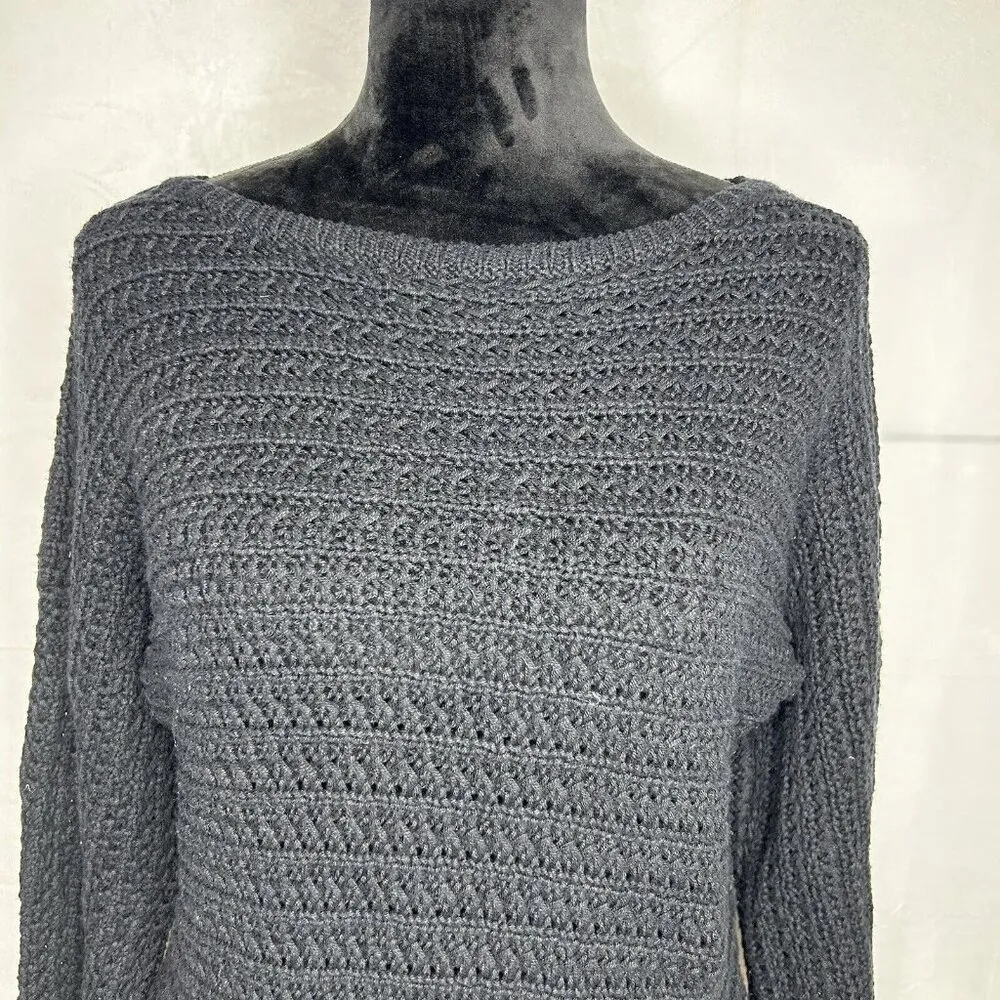 Jones New York Sport Womens Sz S Long Flared Sleeve Sweater Open Knit Black - Image 3