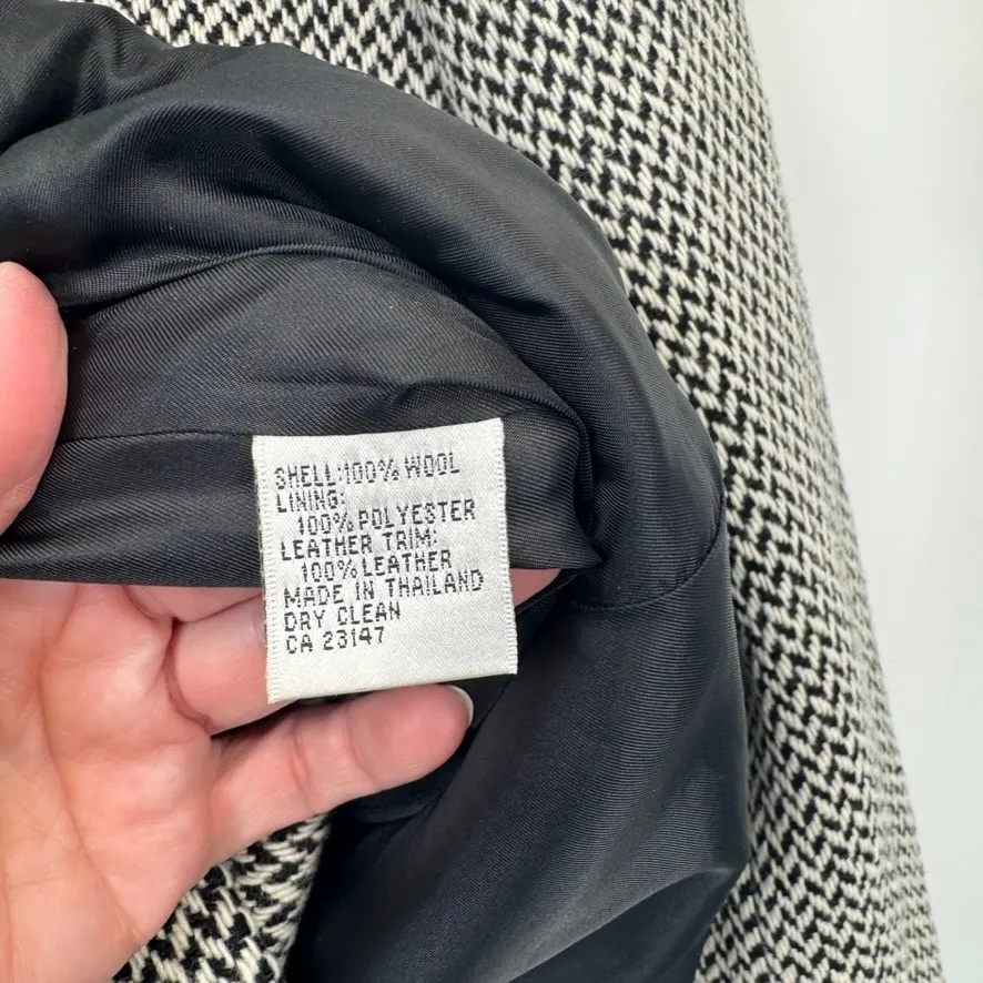 Talbots Black White Houndstooth Blazer Jacket Leather Trim Women's 16 Old Money - Image 13