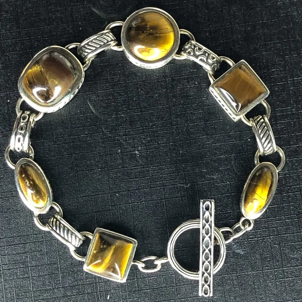 BARSE Sterling Silver Tigers Eye and Cats Eye Cabochon Toggle Bracelet - Image 14
