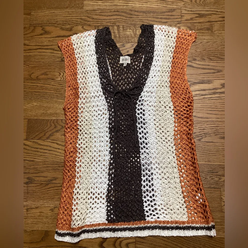 Bibi crocheted cover up. Brown/cream/rust. XL Brown - Image 2