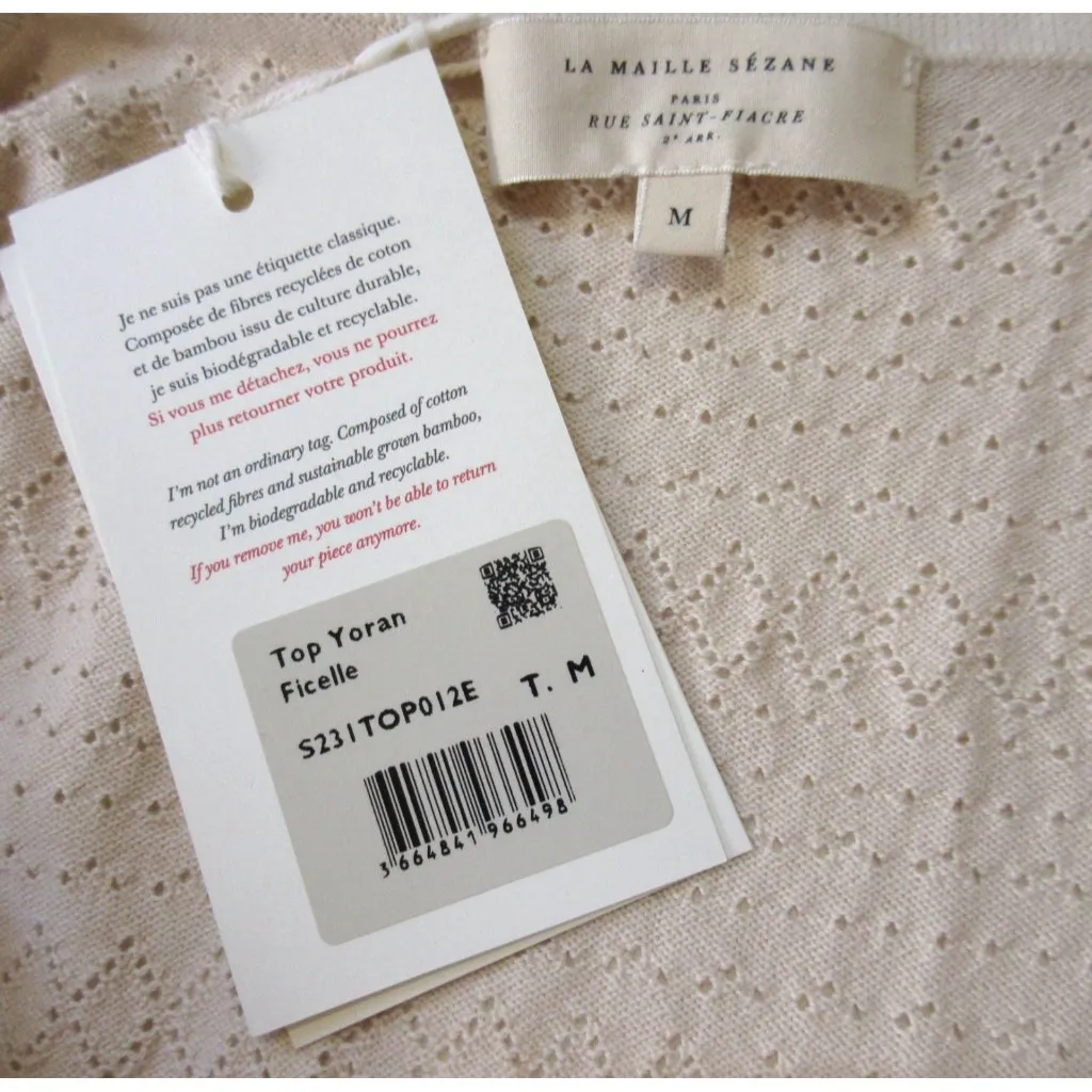 NWT La Maille Sezane Yoran in Cream Pointelle Knit Sweater Cami Tank Top M - Image 8