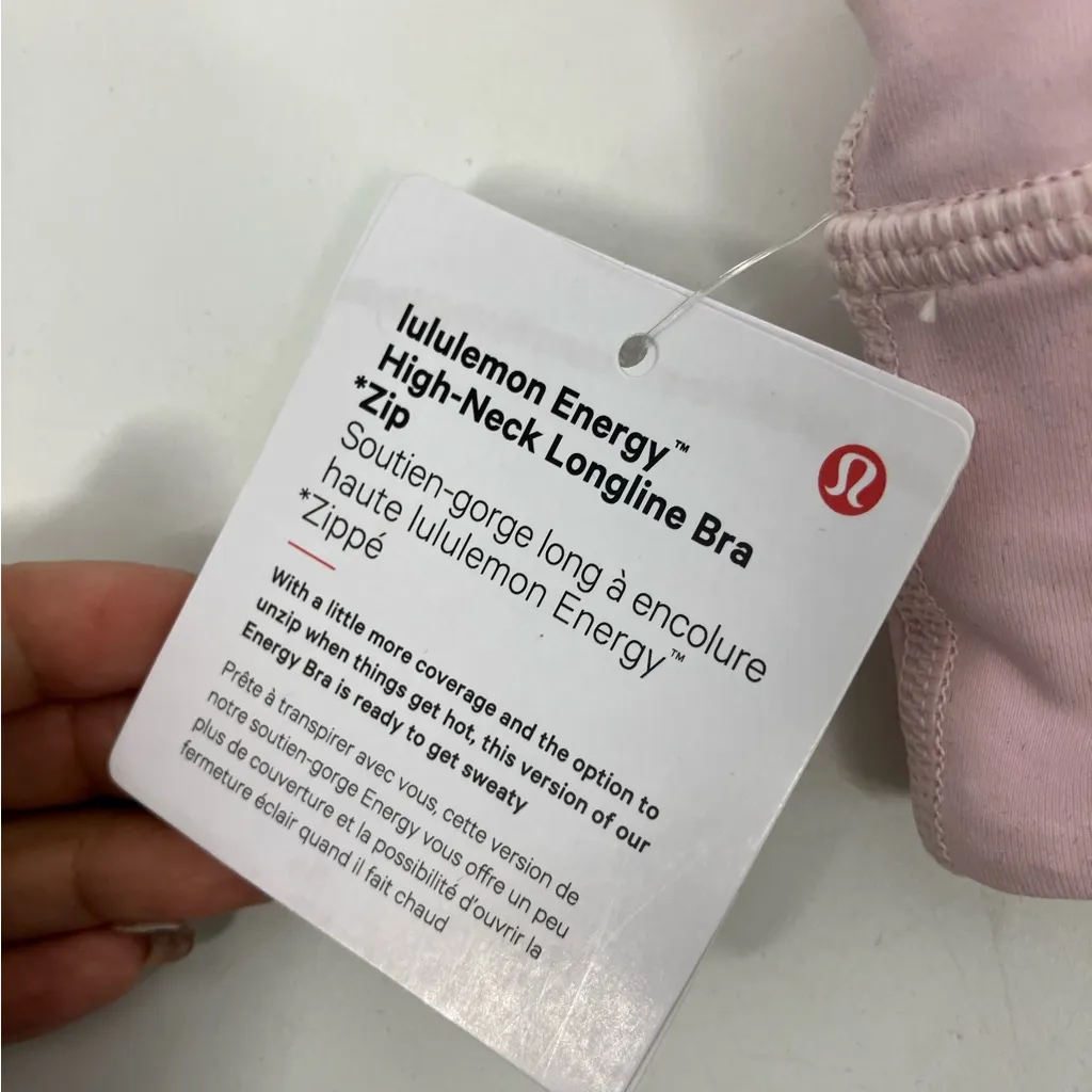 NWT Lululemon Energy Bra High-Neck Longline Zip in Pink - Image 4