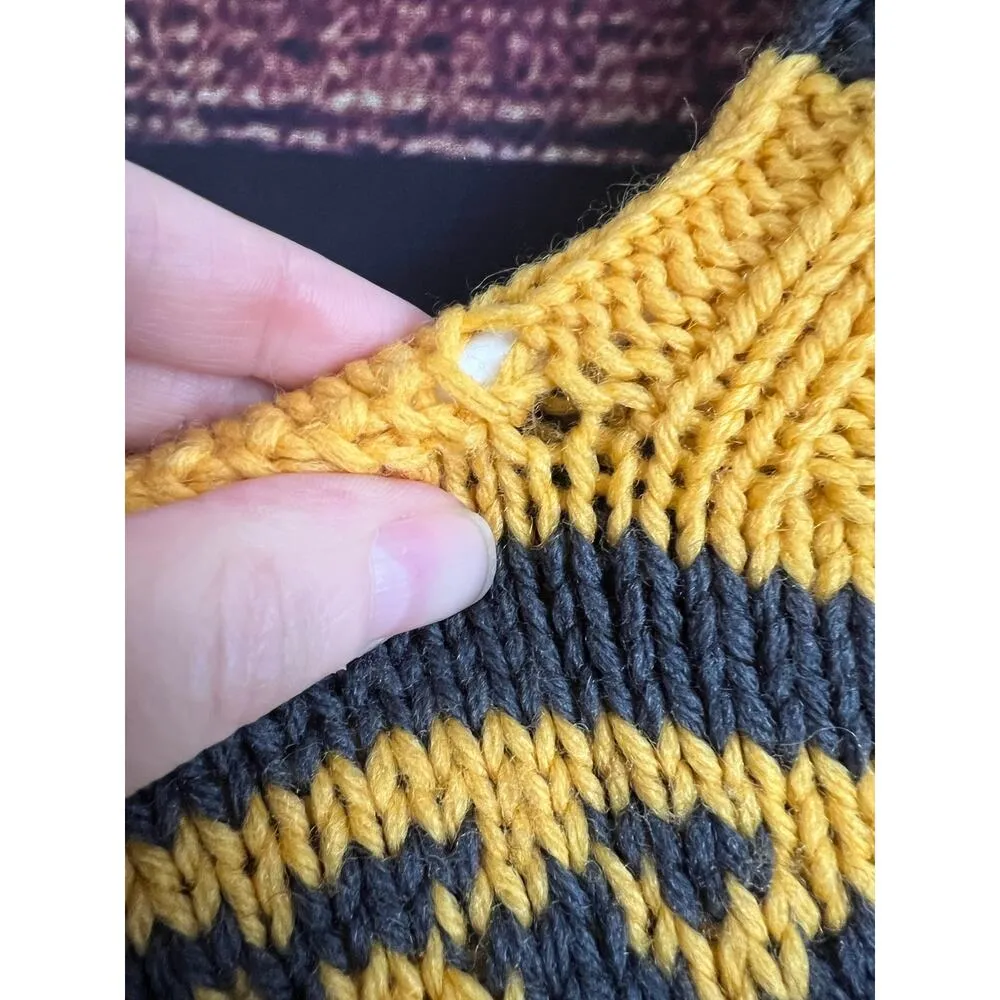 Chunky Knit Ski Sweater Turtleneck Fair Isle Turtleneck Wool Gray Yellow Women L - Image 4