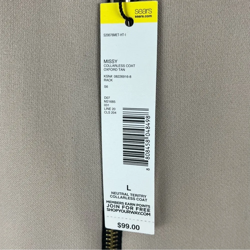 METAPHOR Oxford Tan Collarless Longline Front Zip Lined Coat, Size Large - Image 11